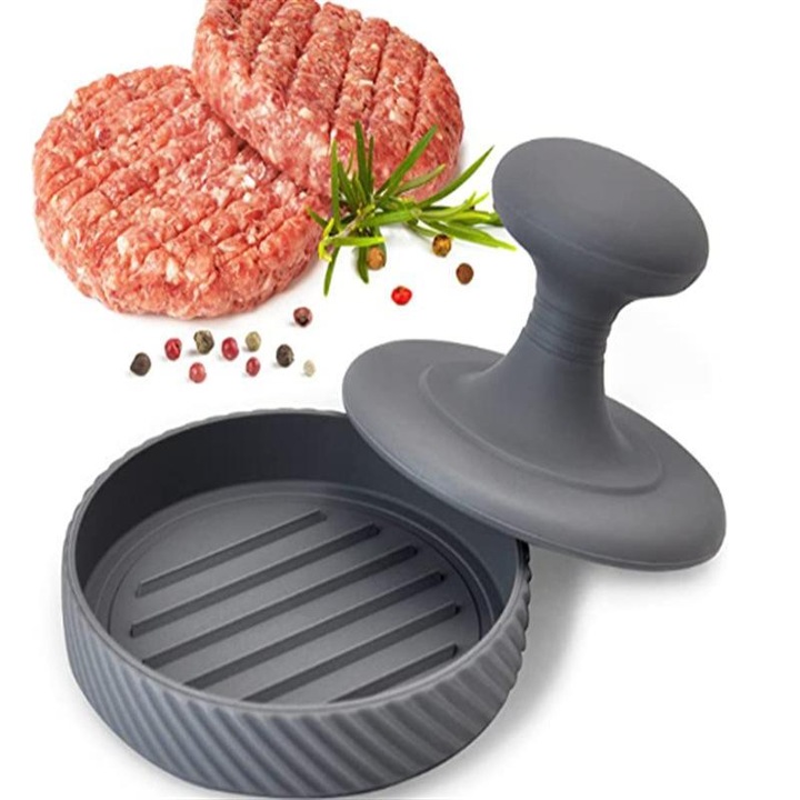 Presa pentru hamburger, silicon, 7inch, usor de curatat, non-aderent, gri