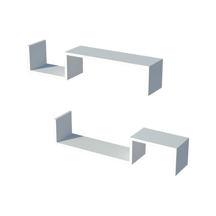 Set 2 buc raft, PXTA-0040 Gram, 19,5 x 95,4 x 19,5 cm, pal, alb, montabile pe perete