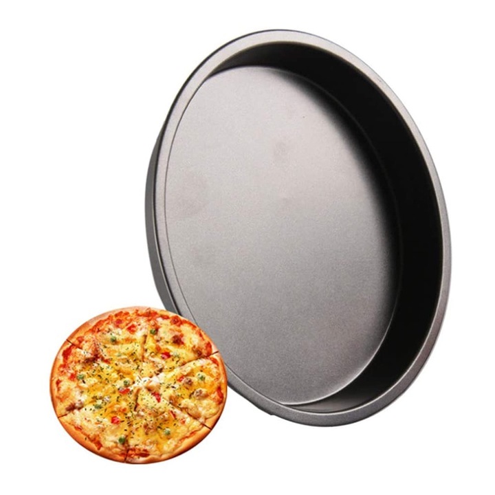 25 cm-es kerek pizzasütő tepsi, szénacél, tapadásmentes, kiemelt szélekkel