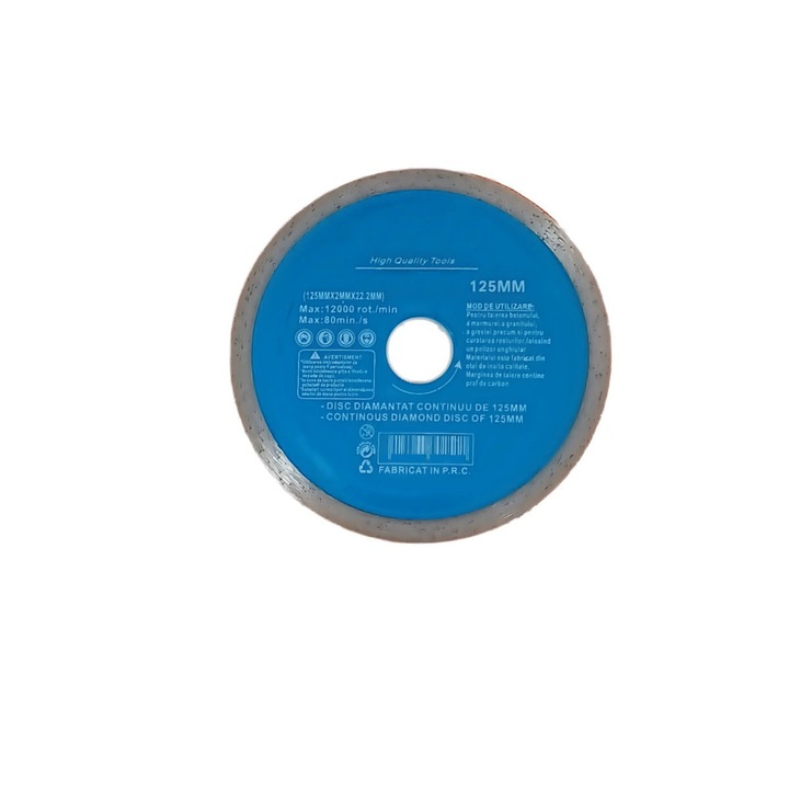 Disc diamantat continuu, 125 x 22.2 x 2 mm, 12000 rot/min, taiere umeda si uscata, placi ceramice, piatra, marmura, granit, beton, High Quality Tools 125 mm 2 mm