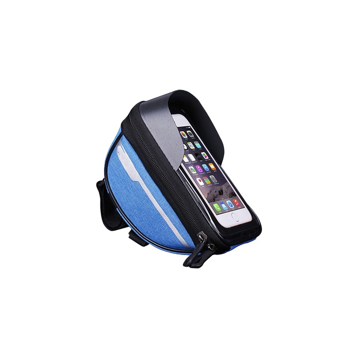 Многофункционална чанта за телефон или GPS за доставка/куриер, закрепване на кормилото, водоустойчива, против отблясъци, прикрепен сенник, сензорен екран, двоен цип, синя