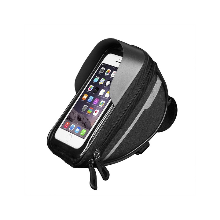 Многофункционална чанта за телефон или GPS за доставка/куриер, закрепване на кормилото, водоустойчива, против отблясъци, прикрепен сенник, сензорен екран, двоен цип, черна
