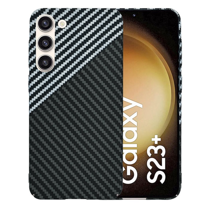 Husa pentru Samsung Galaxy S23 Plus, Finisaj Premium cu Textura de Carbon, Design Elegant, SKDR CarbonFlex - Gri