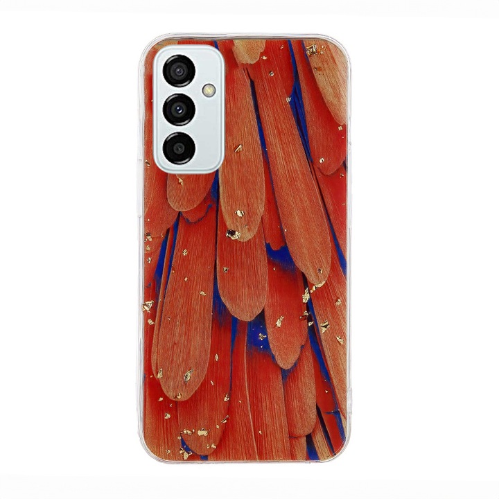 Кейс за телефон, съвместим с Samsung Galaxy A05s - Gold Glam Orange - шарен пластмасов кейс, със силиконова рамка