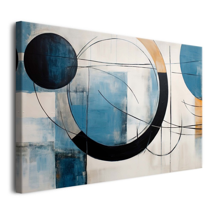 Tablou abstract pe panza pentru camera de zi, figuri geometrice cercuri, 60x90 cm
