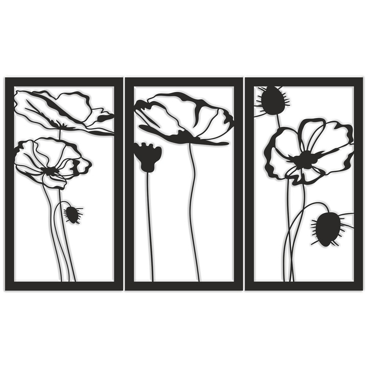 3D картина Naklejkomania, ажурно пано, триптих за хол, макове, декорация за стена