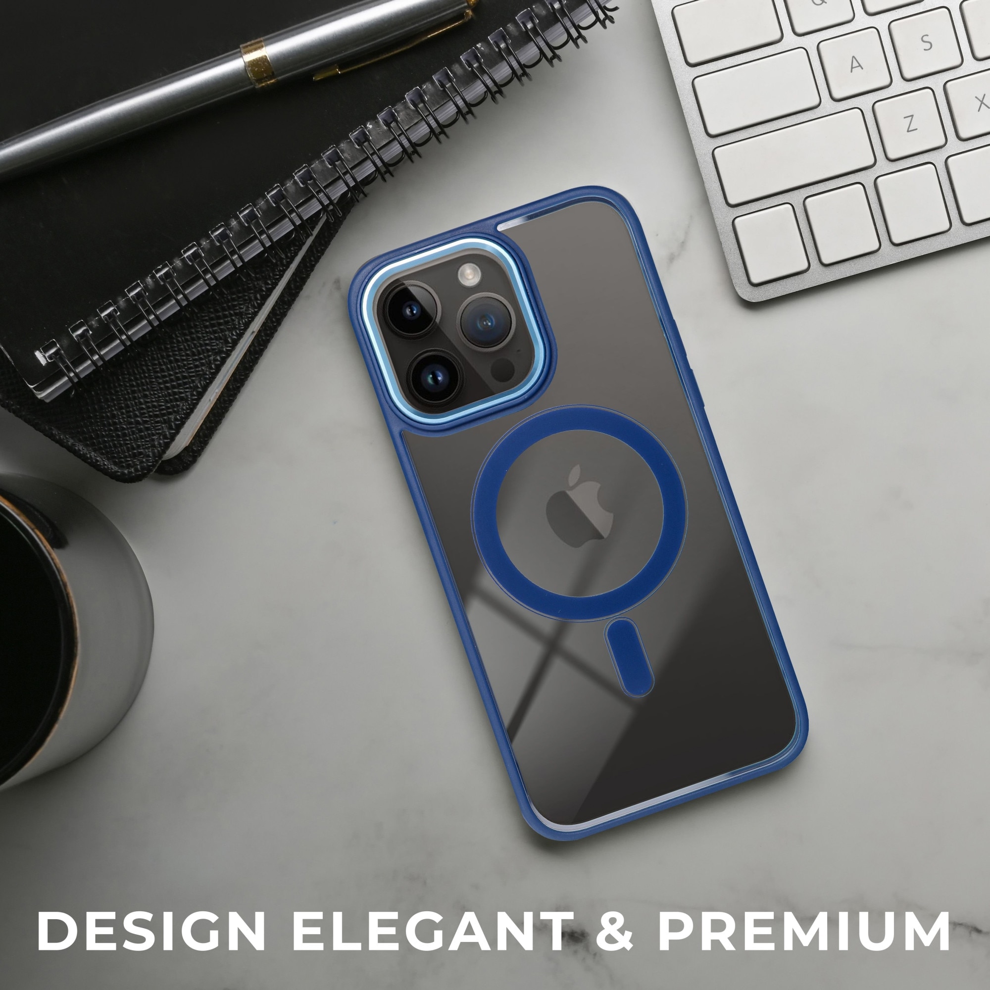 Husa pentru iPhone 16 Plus Premium Magcover Edge, Magsafe integrat, Calitate superioara, Antisoc, Protectie colturi, Transparenta cu margini Albastre