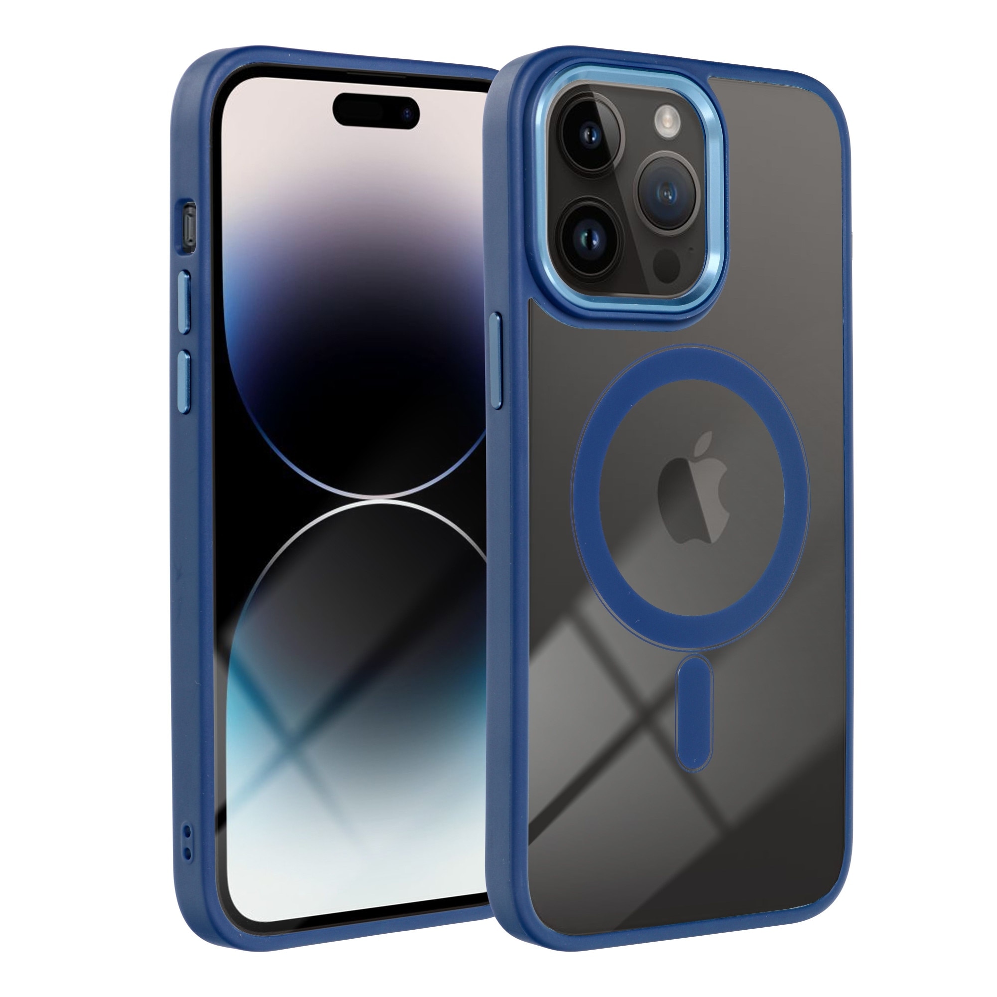 Husa pentru iPhone 16 Plus Premium Magcover Edge, Magsafe integrat, Calitate superioara, Antisoc, Protectie colturi, Transparenta cu margini Albastre