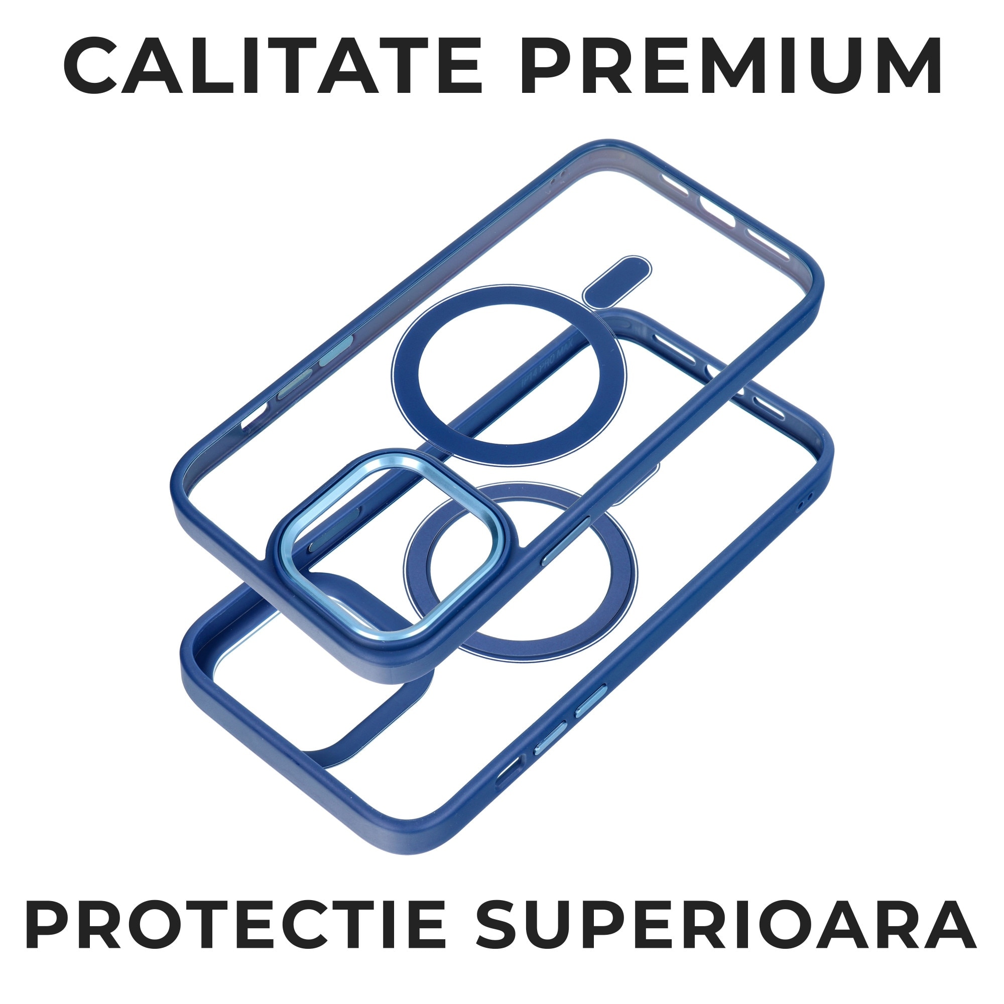 Husa pentru iPhone 16 Plus Premium Magcover Edge, Magsafe integrat, Calitate superioara, Antisoc, Protectie colturi, Transparenta cu margini Albastre