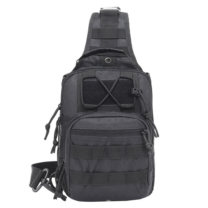 Geanta de umar pentru barbati, cu centura reglabila, 4 buzunare, 27x21x16 cm, negru