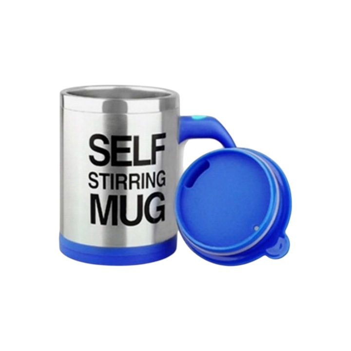 Cana Smart, cu termos si autoamestecare, StaFashion, functioneaza cu baterii 2xAAA, 350 ml, albastru