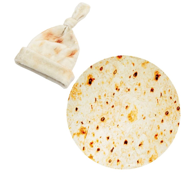 Bébi pólya, acetátszálas, kerek forma, újszülött takaró sapkával