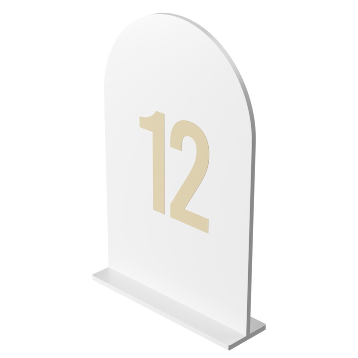 Set Numere de Masa Plexiglas Semioval Simplu, Set 20, Design Minimalist pentru Nunta si Botez, Alb Gold