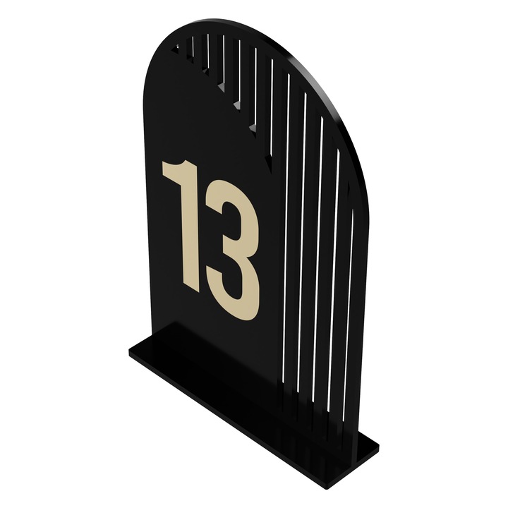 Set Numere de Masa Plexiglas Semioval Asimetric, de la 1 la 20, Eleganta Moderna pentru Evenimente, Nunta, Botez, Negru Gold