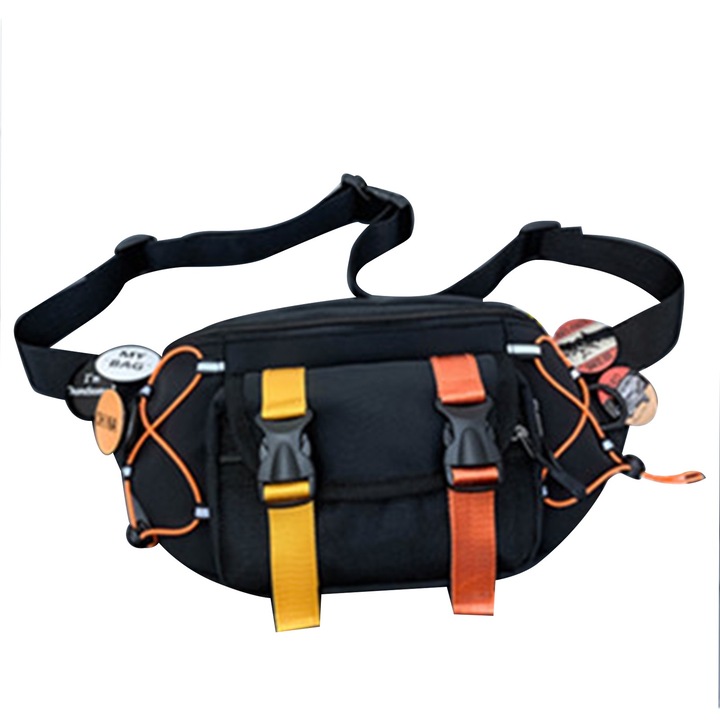 Férfi sporttáska, Mmgoqqt, poliészter, fekete/narancssárga