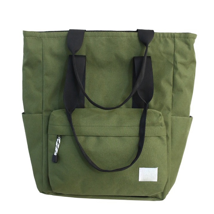 Nagy bevásárlótáska, Mmgoqqt, Oxford anyag, zöld, több zsebbel
