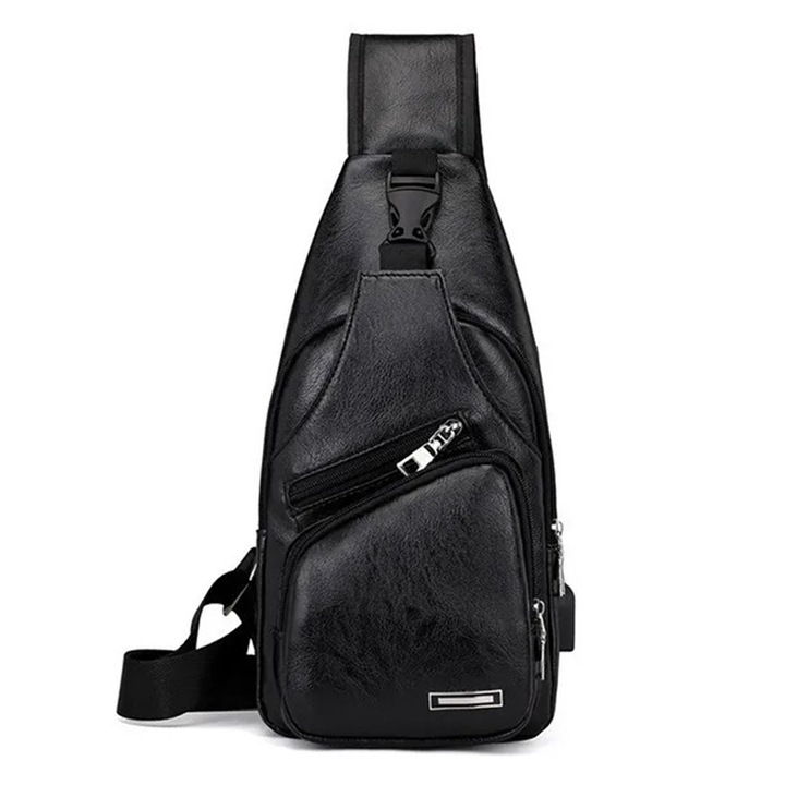 Férfi táska, Mmgoqqt, fekete, PU-ból, több zsebbel, USB