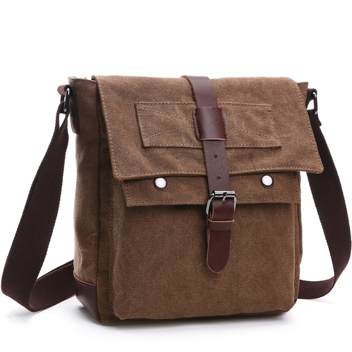 Férfi táska, válltáska, crossbody, AllizBan®, Canvas, 24 x 9,5 x 28 cm, Caffe