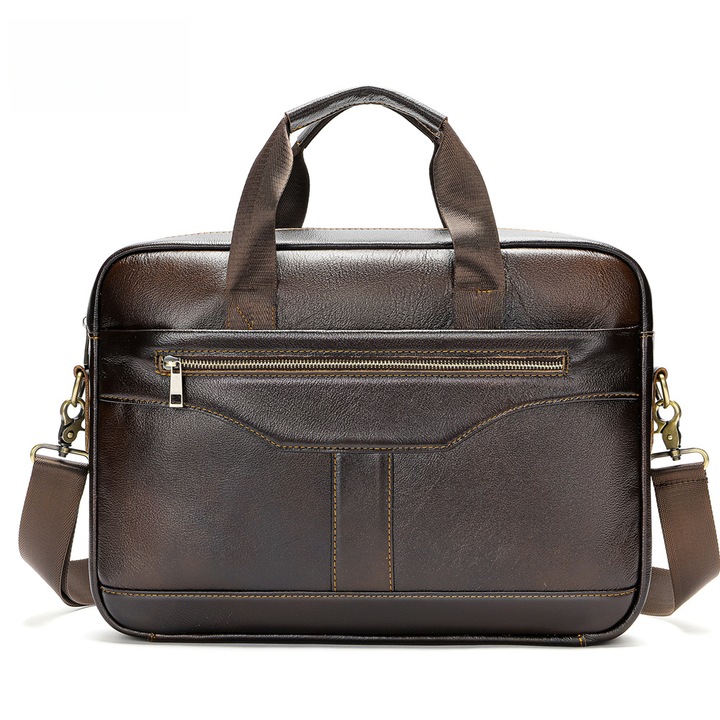 Férfi irattáska, Mmgoqqt, természetes bőr, 40 x 29 x 8 cm, barna