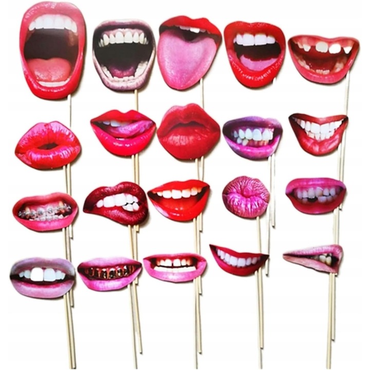 Комплект реквизит за фотобудка, Корби, подпори, разнообразие от модели устни, лесен за използване, издръжлив, идеален за парти, многоцветен, 20 броя