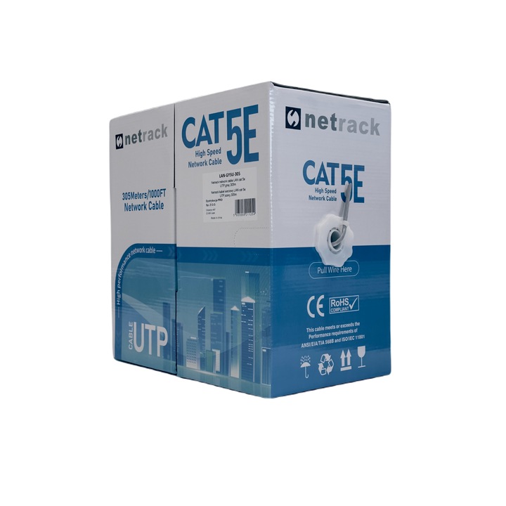 Cablu de date UTP, Netrack, 5e, 100m, gri, 5,3mm