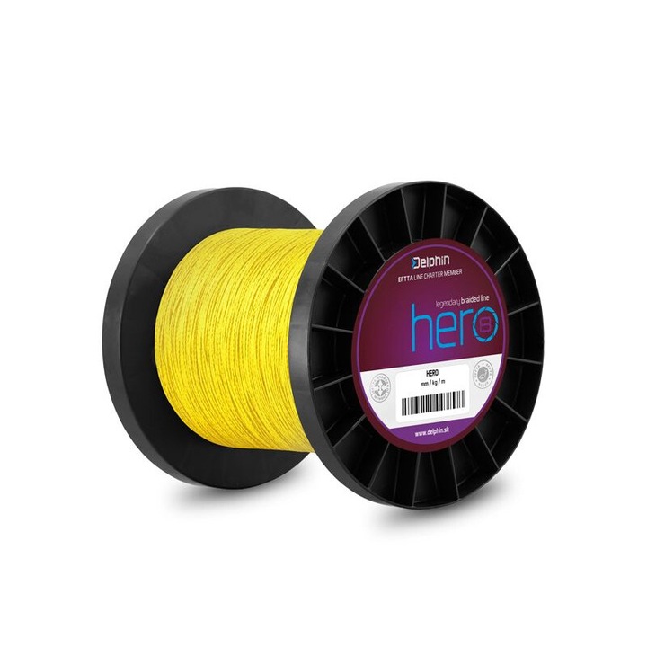 Fir de pescuit Delphin HERO 8, 0,12mm, 8,2kg, fluo galben, 1000m, set 1 buc.
