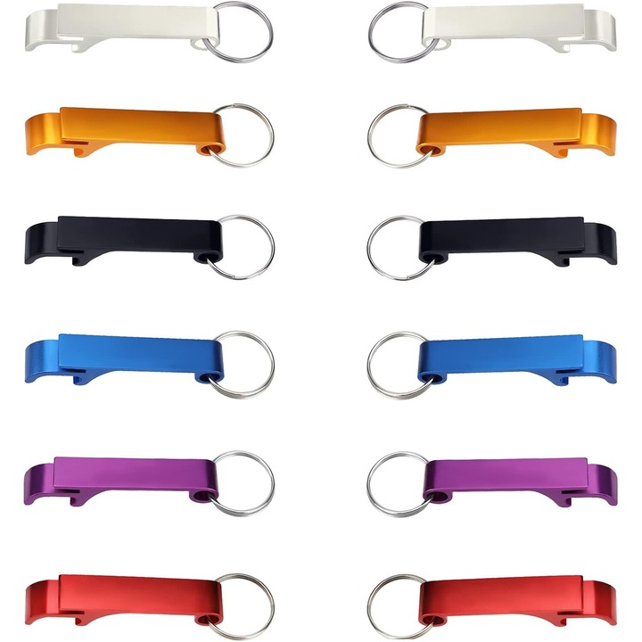 2,4 x 0,4 x 0,5 hüvelykes kulcstartó sörnyitó, fém sörkonzervnyitó, ömlesztett sörnyitók kulcstartóval, 7 véletlenszerűen szállított szín