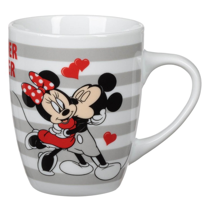 Чаша Disney Minnie Mickey, порцеланова, сиви ивици, вместимост 350 ml