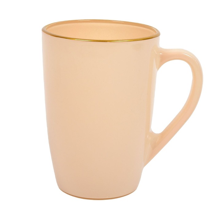 Cana din sticla crem cu margine aurie 335ml