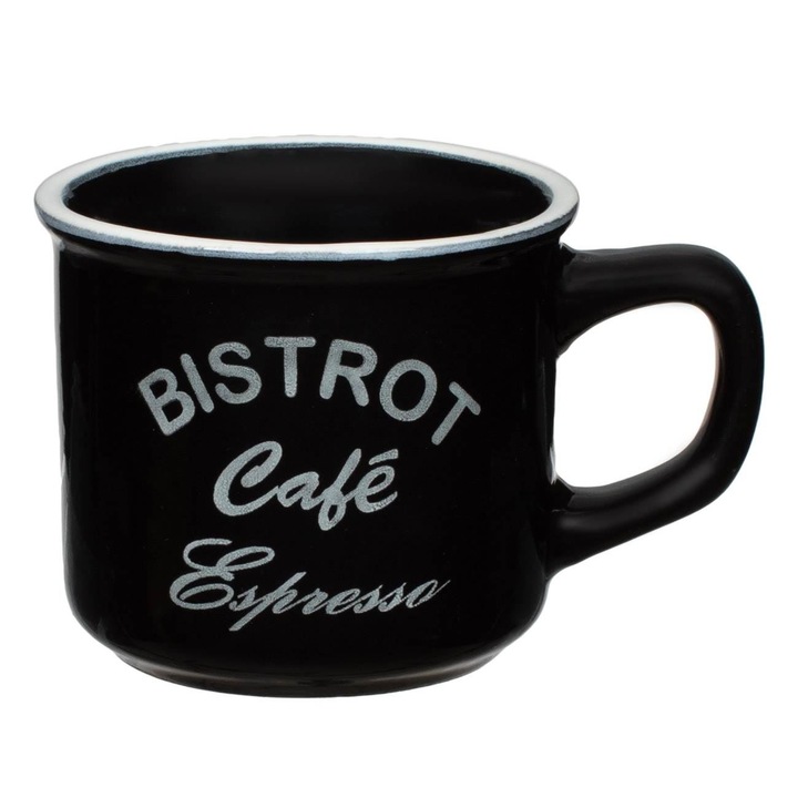 Cana Cafea Ceramica, BISTROT Cafe Espresso, Culoare Alb-Negru, Capacitate 140ml