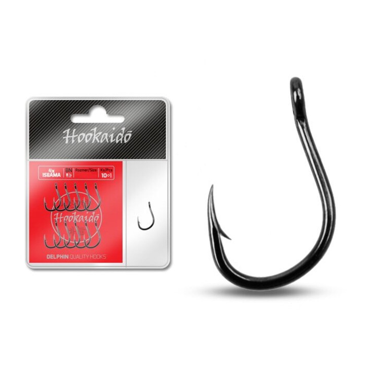 Haczyk Delphin HKD 4xISEAMA, set 10+1 bucati, din otel carbon, pentru pescuit, rosu