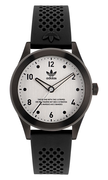 Мъжки часовник Adidas CODE THREE, силиконова каишка, корпус от неръждаема стомана, черен, аналогов, водоустойчив 5 ATM