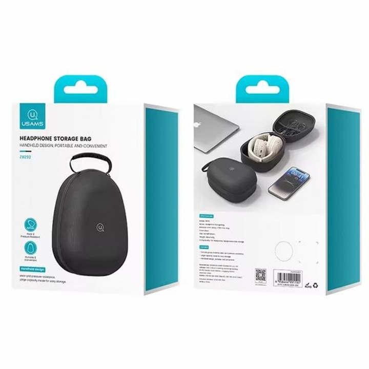 Etui protector pentru casti, USAMS, model US-ZB292, capacitate mare, rezistent la socuri, negru, 192x145x90mm