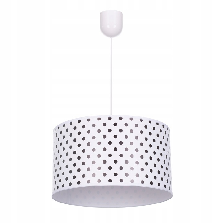 Полилей, абажур с щампа на точки, регулируем, E27, пластмаса/метал, бяло/черно