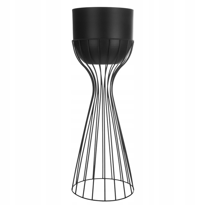 Suport pentru flori, metal, negru, 56x20cm, cu suport pentru ghiveci 16,5x18,5cm