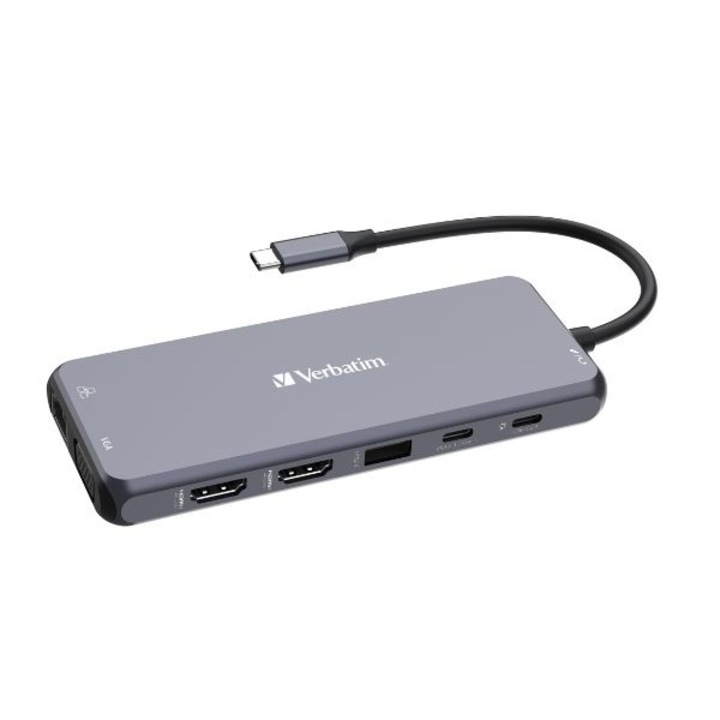 Hub multiport Verbatim USB-C, 14 port, SilverHDMI, VGA, RJ45, SD, microSD, USB-C PD, USB A, Audio Jack