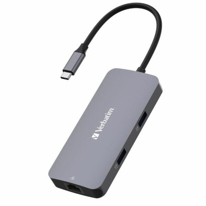 Хъб USB-C, Verbatim, HDMI, Ethernet, 2x USB-A 3.2, 4K, 112 x 49 x 15,5 mm, сив