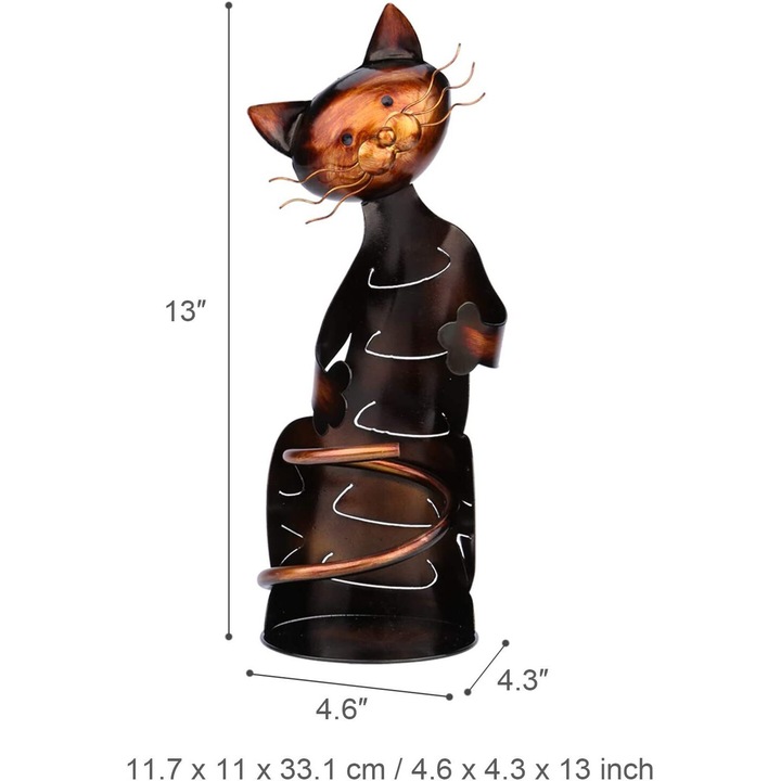 Borosüveg tartó, macska design, fém, 11,7x11x33cm, 1 db-os készlet.