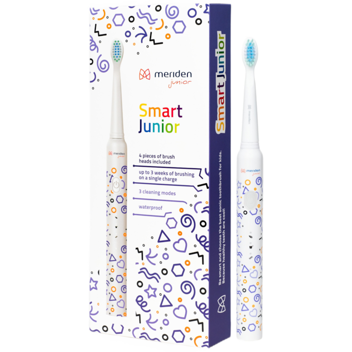 Четка за зъби Meriden Smart Junior, Детска, звукова, електрическа, 36 000 импулса, 3 програми, 4 глави, виолетово