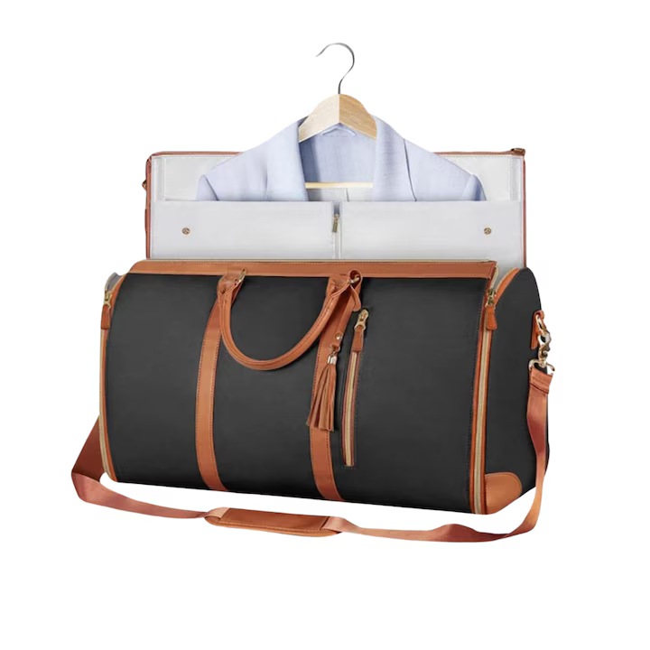 Geanta de Voiaj cu Compartiment pentru Rochii, Camasi, Sacouri, Costume, Spatiu pentru Incaltaminte, Buzunare pentru Accesorii, Compartiment Haine, Neagru-Maro