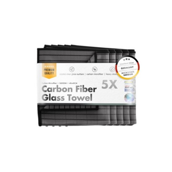 Mikroszálas kendő szénnel üveghez Chemicalworkz Carbon Fiber üvegtörlő 360GSM, 40×40cm 5 db-os készlet