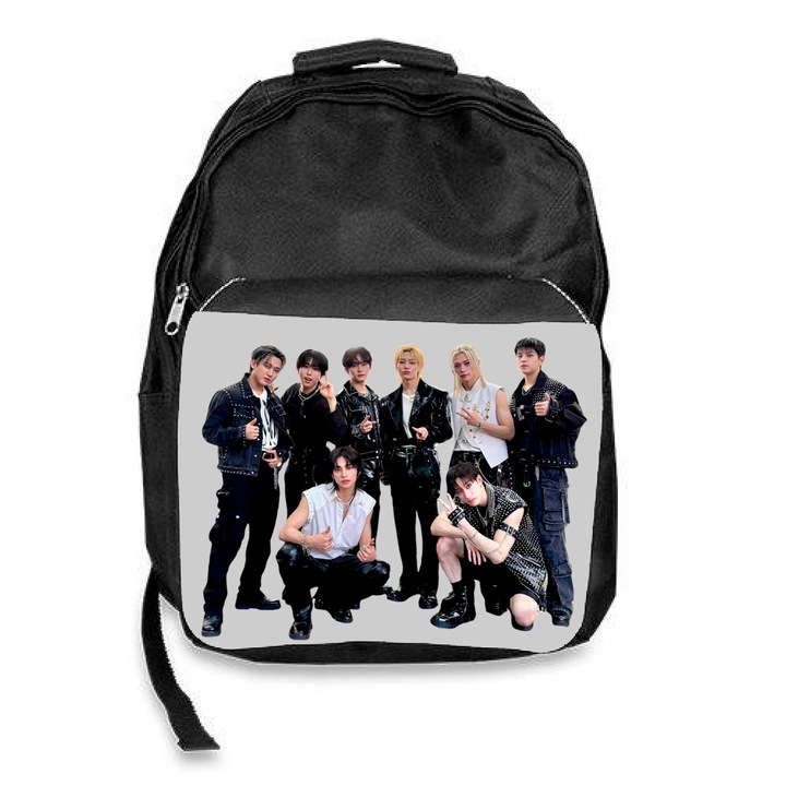 Ghiozdan scoala stray kids trupa kpop stay, negru, 30x45x17cm