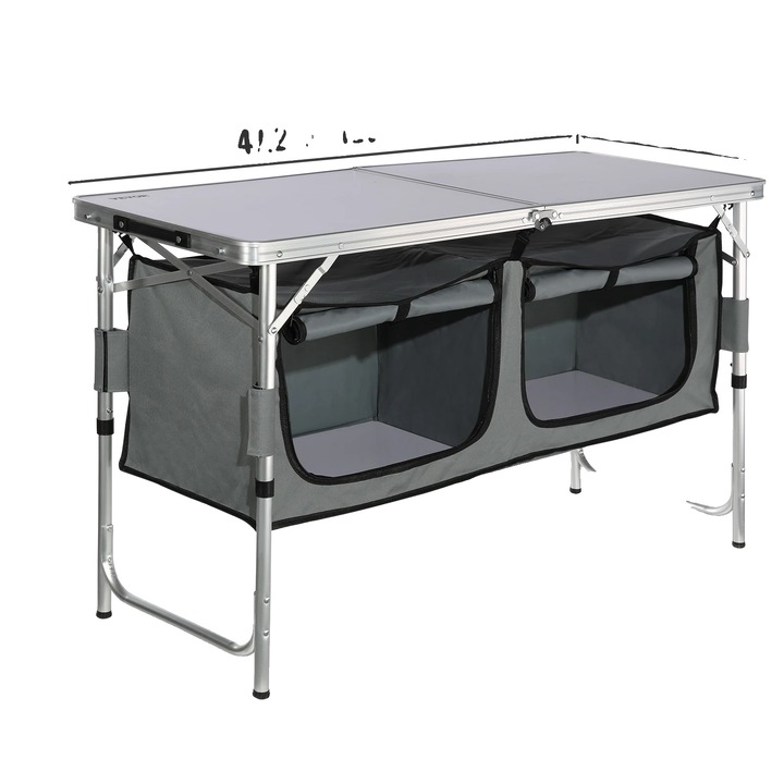 Masa de gatit pliabila, storage generos, paravan detasabil, gri, 5.5 inch grosime