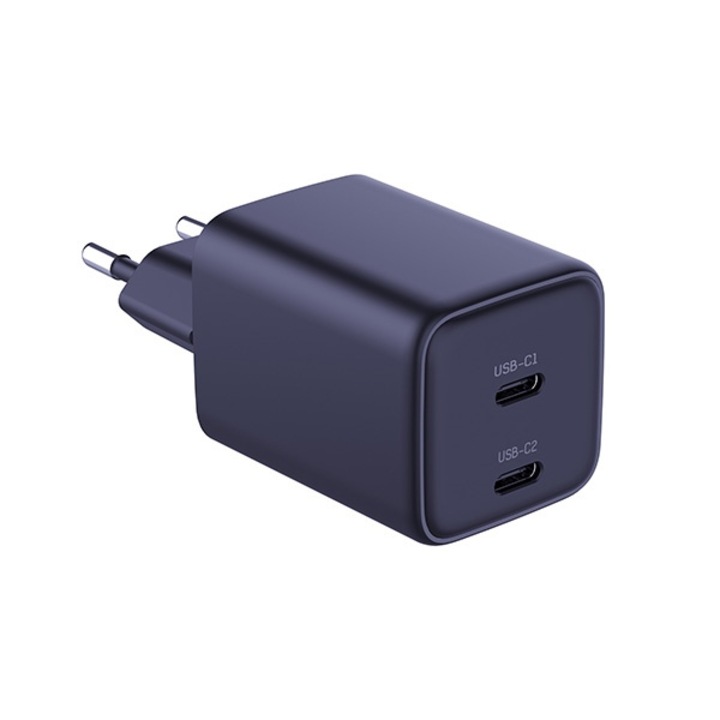 Hálózati töltő, 3MK Hyper Charger PD 45W, 2 USB-C kábel, fekete, kompakt