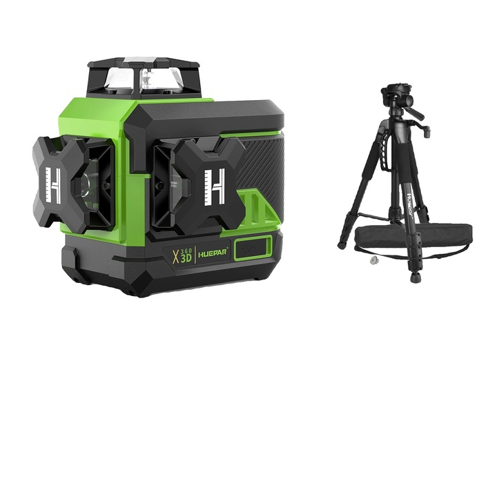 Lézerszintező Z03CG, 3 részes készlet, Bluetooth vezérlés, 3 soros 360°, zöld, TPD14 állvánnyal