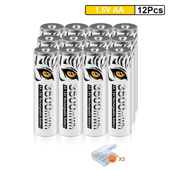Set 12 Baterii AA, PALO, Reincarcabil, 3500 mAh, 1.5 V, Alb