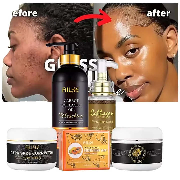 Set 5 in 1 pentru ingrijirea fetei, Crema corectoare pentru pete, Lotiune cu ulei de morcov si colagen, Sapun cu papaya si vitamina C, 500ml