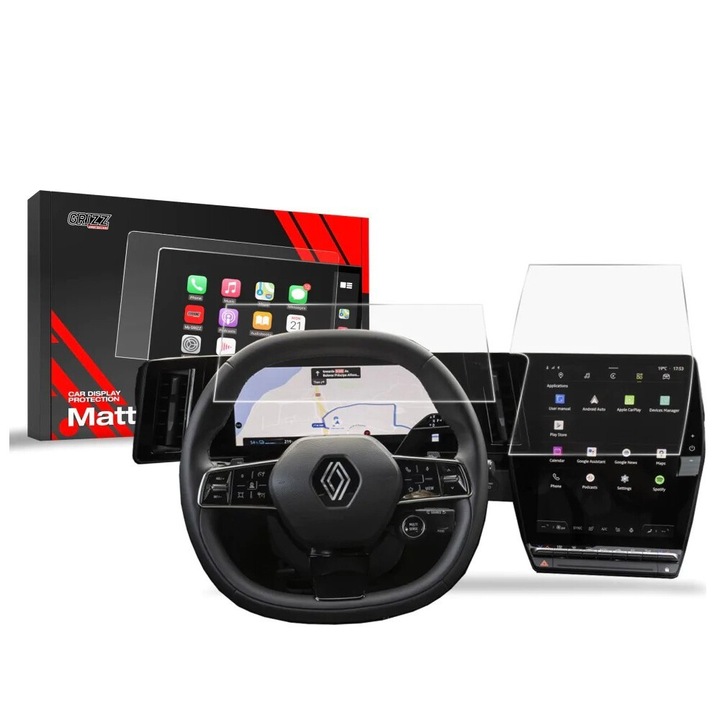 Folie mata de protectie Grizz Glass pentru ecran 12" Renault Scenic E-Tech, set cu racleta si accesorii