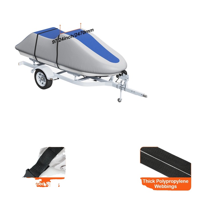Husa protectie jet ski, 126-135ft, material 600D impermeabil, dimensiuni 165.35x97.24 inch, gri cu albastru