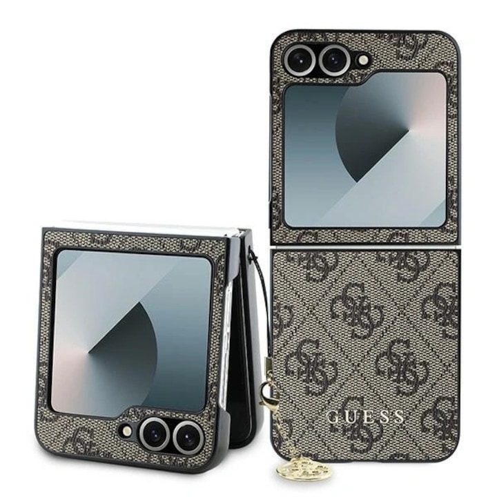 Калъф Guess 4G Charms за Samsung Galaxy Z Flip6, кафяв, TPU/PC, екологична кожа